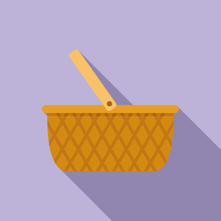 Basket container icon flat vector. Picnic wicker. Empty basketのイラスト素材