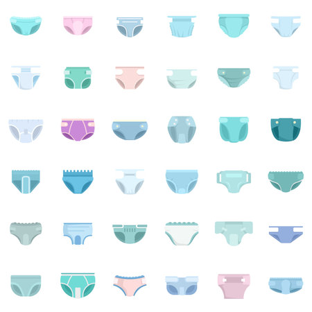 Diaper icons set. Flat set of diaper icons isolated on white backgroundの写真素材