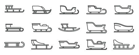 Christmas sleigh icons set outline . Santa claus transport. Gift carriageの写真素材