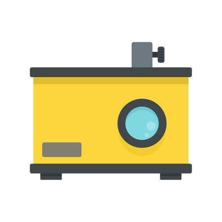 Old film projector icon. Flat illustration of old film projector icon isolated on white backgroundの写真素材