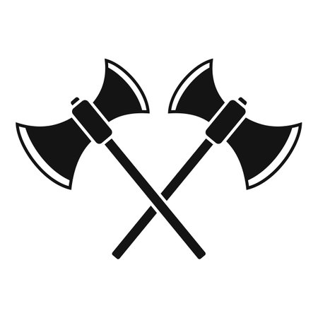 Medieval crossed axe icon. Simple illustration of medieval crossed axe icon for web design isolated on white backgroundの写真素材