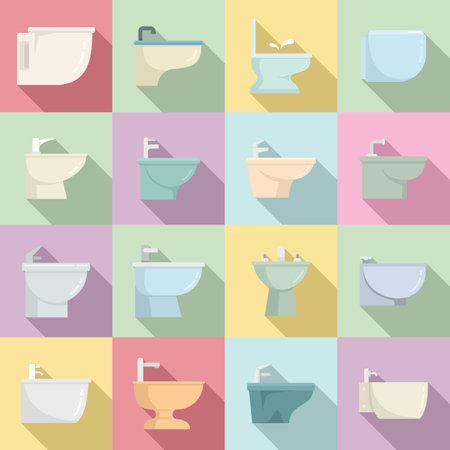 Bidet icons set. Flat set of bidet icons for web designの写真素材