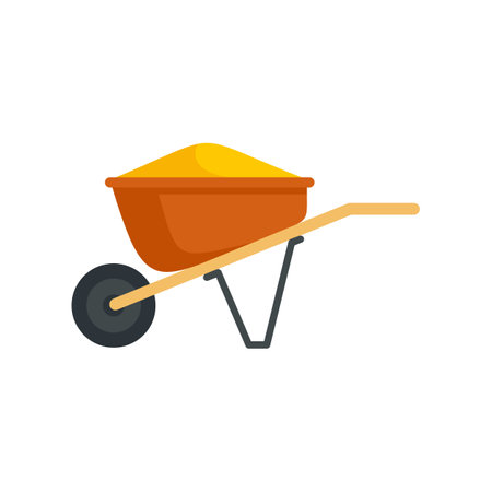 Construction wheelbarrow icon. Flat illustration of construction wheelbarrow icon isolated on white backgroundの写真素材