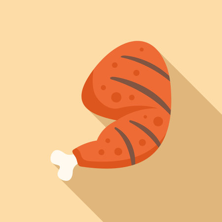Grilled chicken icon flat vector. Meat food. Fork picnicのイラスト素材