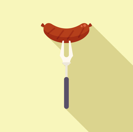 Fork bbq sausage icon flat vector. Grill food. Dinner fireのイラスト素材
