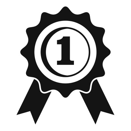 First place emblem icon simple . Ribbon medal. Winner prizeの写真素材