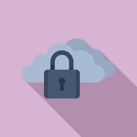 Locked data cloud icon flat . Computer lock. Internet protect