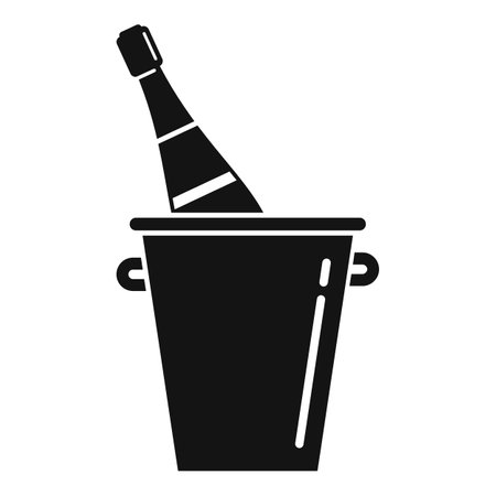 Ice champagne bottle icon simple . Wine glass. Bucket toastの写真素材