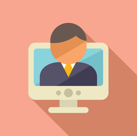 Online teacher icon flat . Web course. Home studentの写真素材