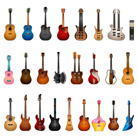 Guitar icons set cartoon vector. Rock music. Bass intrumentのイラスト素材