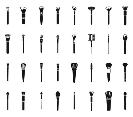 Makeup brush icons set simple vector. Cosmetic brow. Blush kitのイラスト素材
