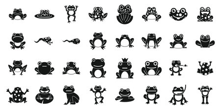Frog icons set simple vector. Toad water. Catch petのイラスト素材