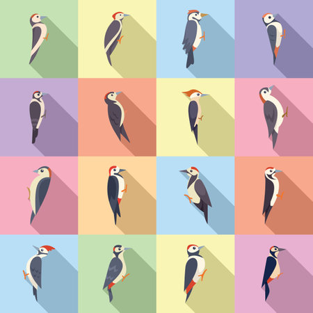 Woodpecker icons set flat vector. Animal bird. Forest natureのイラスト素材
