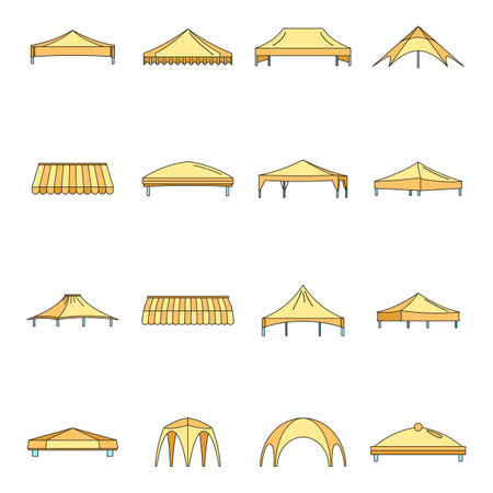 Canopy shed overhang icons set. Outline illustration of 16 canopy shed overhang vector icons thin line color flat on whiteのイラスト素材