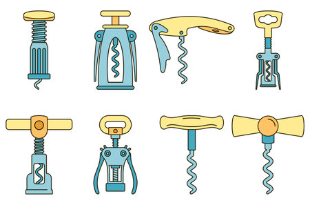 Home corkscrew icon set. Outline set of home corkscrew vector icons thin line color flat on whiteのイラスト素材