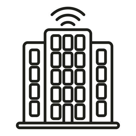 Smart office building icon outline vector. Work station table. Using fun equipmentのイラスト素材