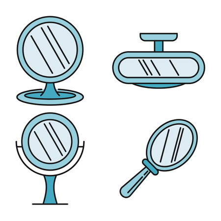 Beauty mirror icons set. Outline set of beauty mirror vector icons thin line color flat on whiteのイラスト素材