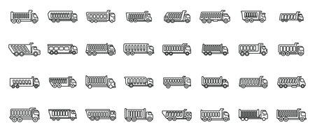 Car tipper icons set outline vector. Truck car. Container lorry loadのイラスト素材