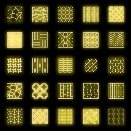 Home paving icons set. Outline set of home paving vector icons neon color on blackのイラスト素材