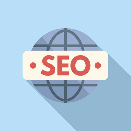 Global seo market icon flat vector. Rank platform. Net explore seoのイラスト素材