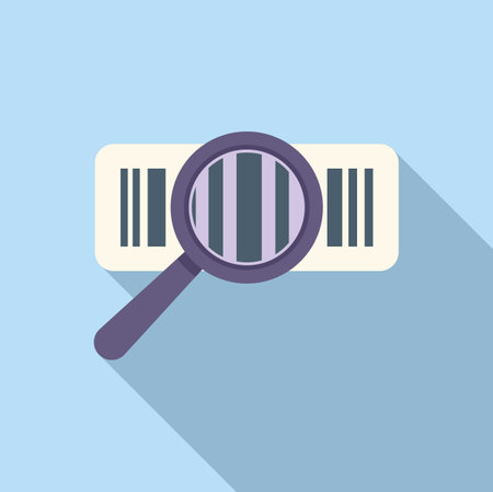 Scan magnifier glass icon flat vector. Ticket pay cell. Bar smart cellularのイラスト素材