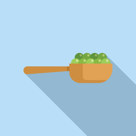 Wood spoon of lentil icon flat vector. Farmer food. Plant energy farmerのイラスト素材