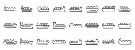 Gas carrier ship icons set outline vector. Energy terminal port. Marine boat industryのイラスト素材