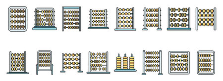 Calculate abacus icons set outline vector. Finance education. Math count color line isolatedのイラスト素材