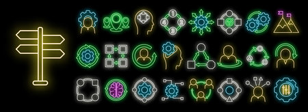 Adaptation icons set outline vector. Change adapt. Emotional adaptibility neon isolatedのイラスト素材