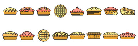 Apple pie icons set outline vector. Food dessert. American apple color line isolatedのイラスト素材