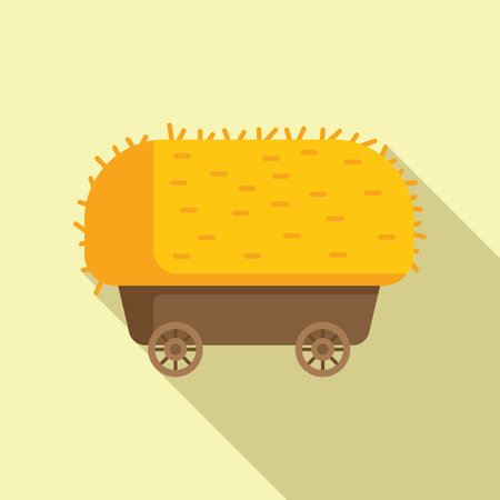 Farm wooden cart icon flat vector. Bale hay farm. Field food stack dryのイラスト素材