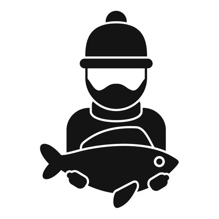 Ice fisher catch big fish icon simple vector. Camping snow. Vacation travelingのイラスト素材