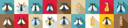 Tsetse fly icons set flat vector. Dangerous disease. Insect housefly buzzのイラスト素材