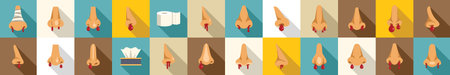 Nosebleed icons set flat vector. Woman health epistaxis. Face nose bleedのイラスト素材