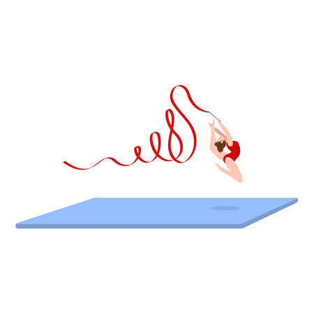 Gymnastic mat jump with ribbon icon cartoon vector. Training center. Female sport practiceのイラスト素材