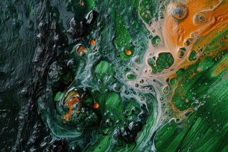 Abstract oil green background. Canvas brush. Generate AIの素材