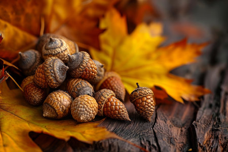 Acorns leaf fall. Nature leaf art oak tree. Generate Aiの素材
