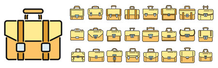 Briefcase icons set outline vector. Office bag. Male accessory thin line color flat isolatedのイラスト素材