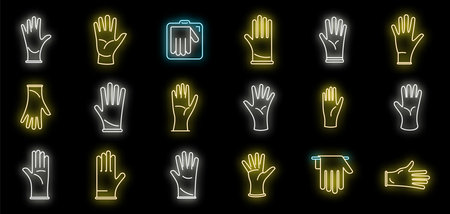 Medical gloves icons set outline vector. Care clinic. Doctor medicine neon color isolatedのイラスト素材