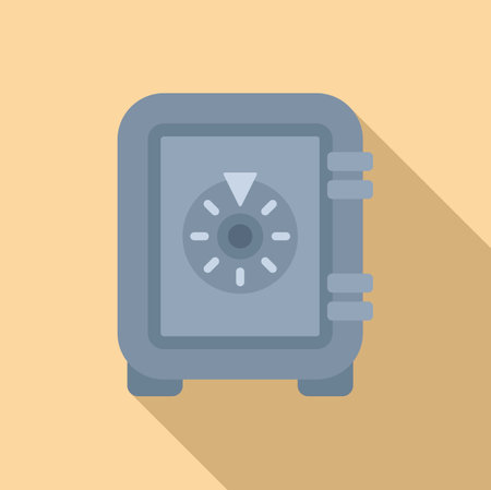 Steel box safe money icon flat vector. Finance store safety. Closed fixed doorのイラスト素材