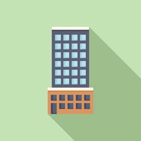 Hotel multistory building icon flat vector. Street small low. Map floor prefabのイラスト素材