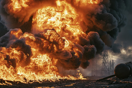 Unforeseen Accident bomb explosion fire. Missile radiation. Generate Aiの素材