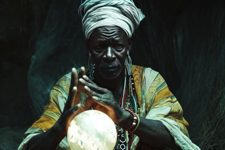 Powerful African shaman. Costume tribal man. Generate Aiの素材