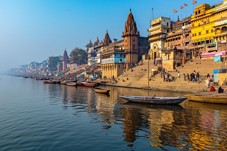 Mesmerizing Ancient varanasi city. Delightful and colorful architectural marvel. Generate AIの素材