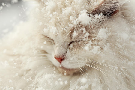 Elegant Angora cat in snow. Fluffy purebred feline in wintertime season. Generate aiの素材
