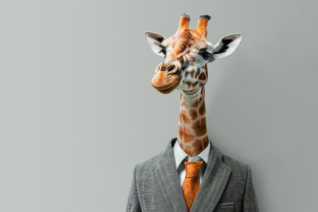 Towering Business suit giraffe head. Success face. Generate Aiの素材