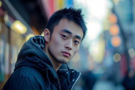 Trendy Asian young man portrait. Face man person happy male. Generate Aiの素材