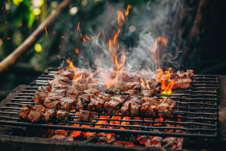 Sturdy Bbq grill. Summer cook dinner. Generate Aiの素材