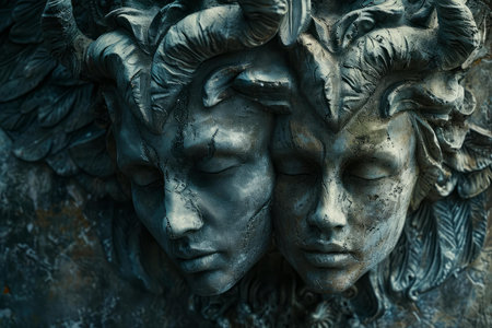 Formidable Angel demon faces. Death portrait. Generate Aiの素材