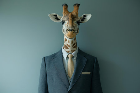 Stylish Business suit giraffe travel. Africa work. Generate Aiの素材